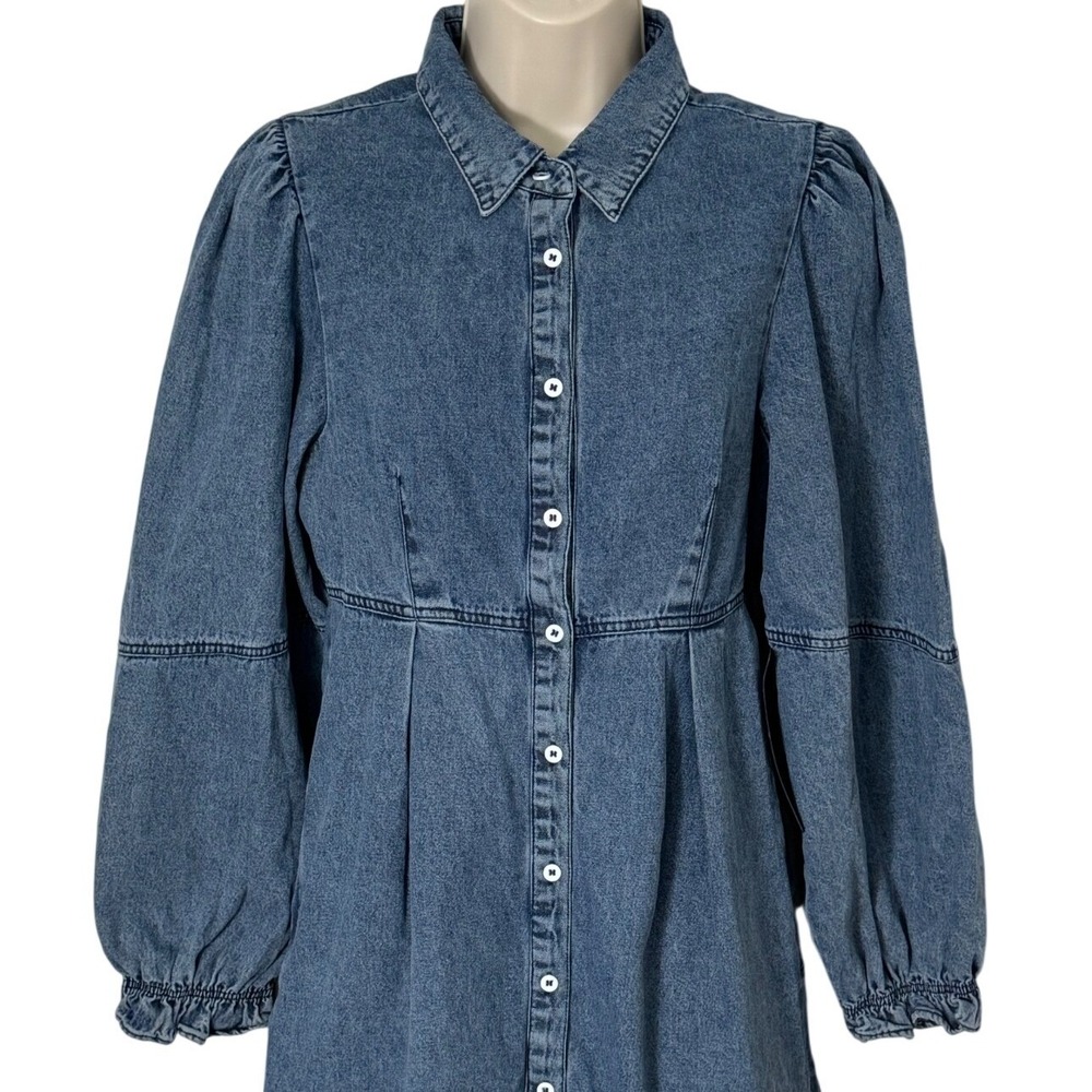 Lulus Uniquely Darling Medium Wash Denim Mini Dress Pockets Size S NEW - Picture 10 of 12